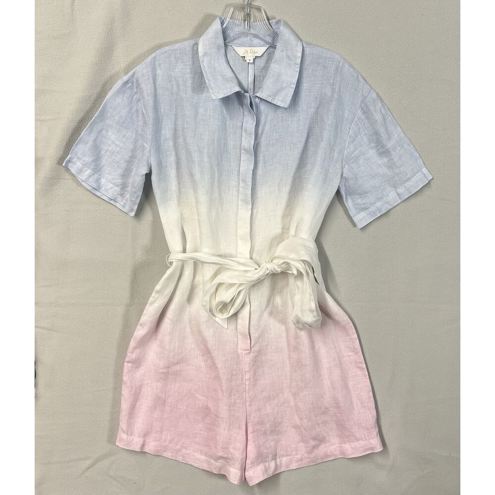 Lily Pulitzer Dresher Linen Button Down Romper One Piece ombre grandient belted